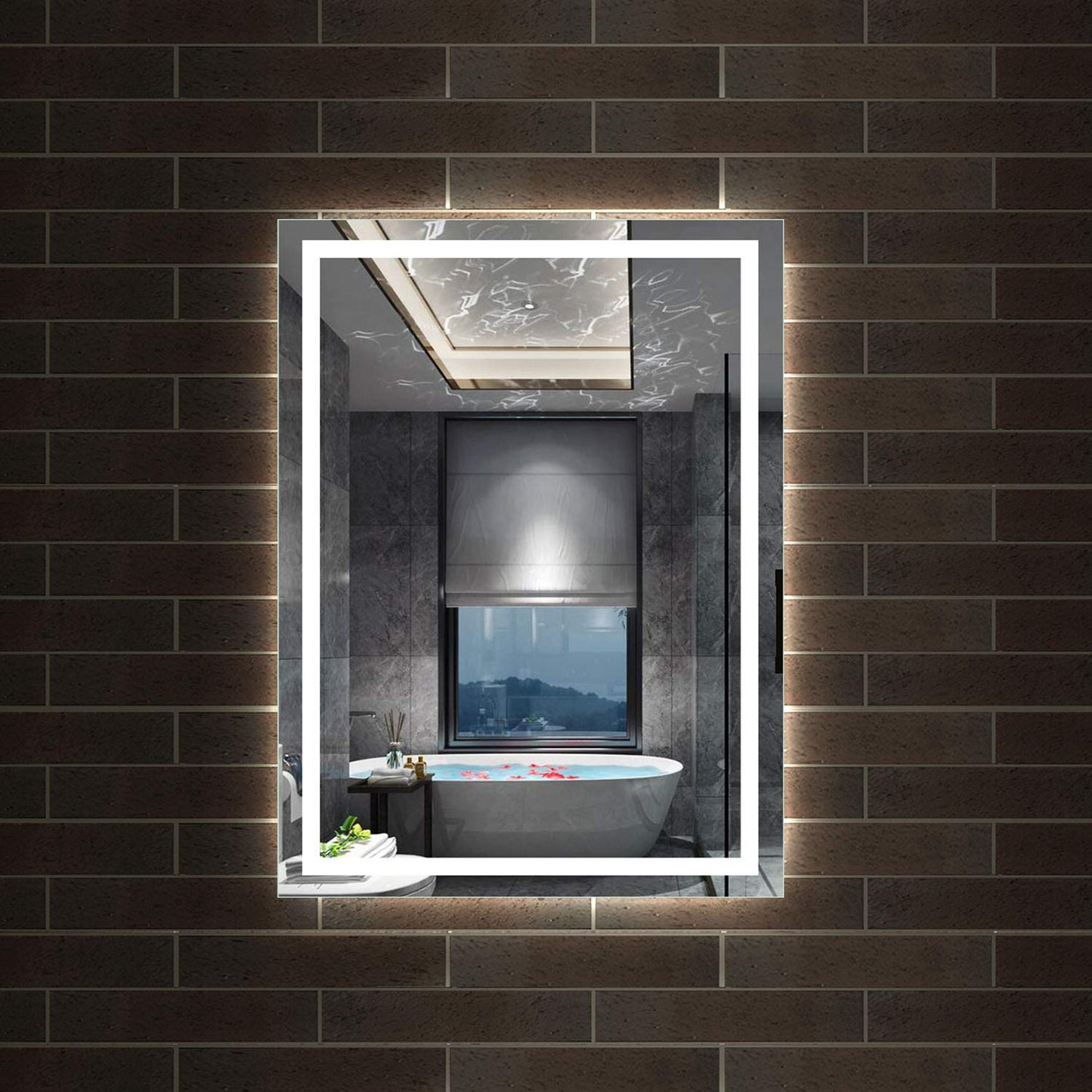 Aica Sanitary Wall Mirror 60x80cm with Wall Switch Anti-fog Bathroom Mirror with Lighting Lighted Mirror IP44 Cool-white Energy-efficient