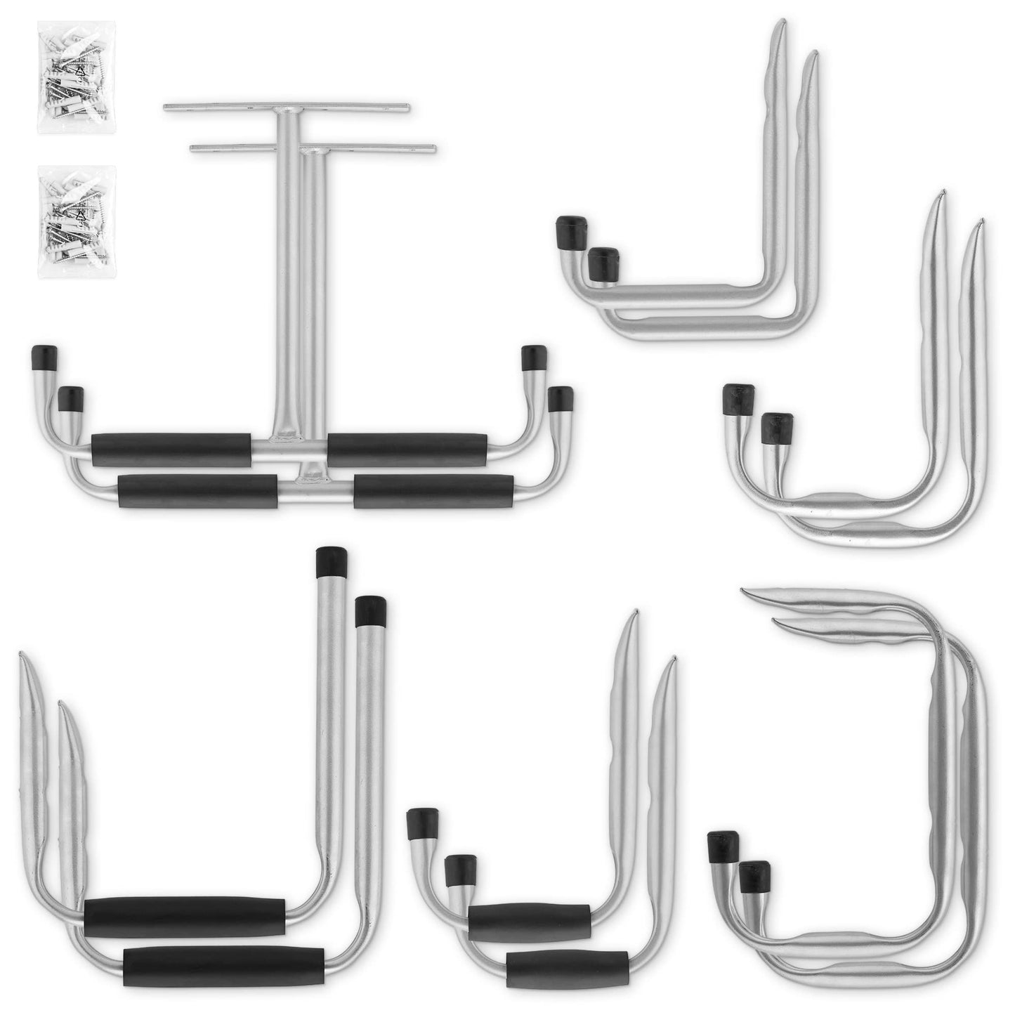 Navaris 12-piece Garage Hook Set - Hooks for wall and ceiling - Holder for ladder bike kayak - Wall hook garage - Ceiling and wall mount