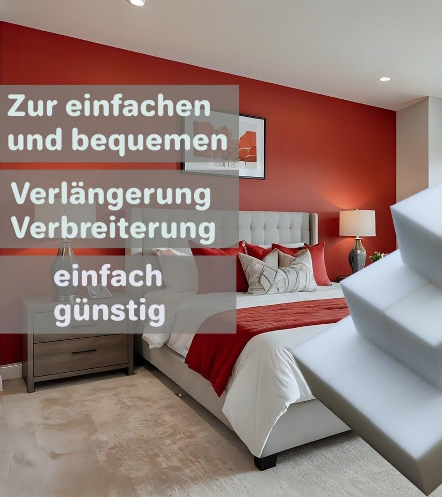 All4All mattress extension - additional mattress - foam cutout - mattress wedge - bed gap filler, mattress leveling - mattress connector - mattress extender - RG25/44-15x20x200cm