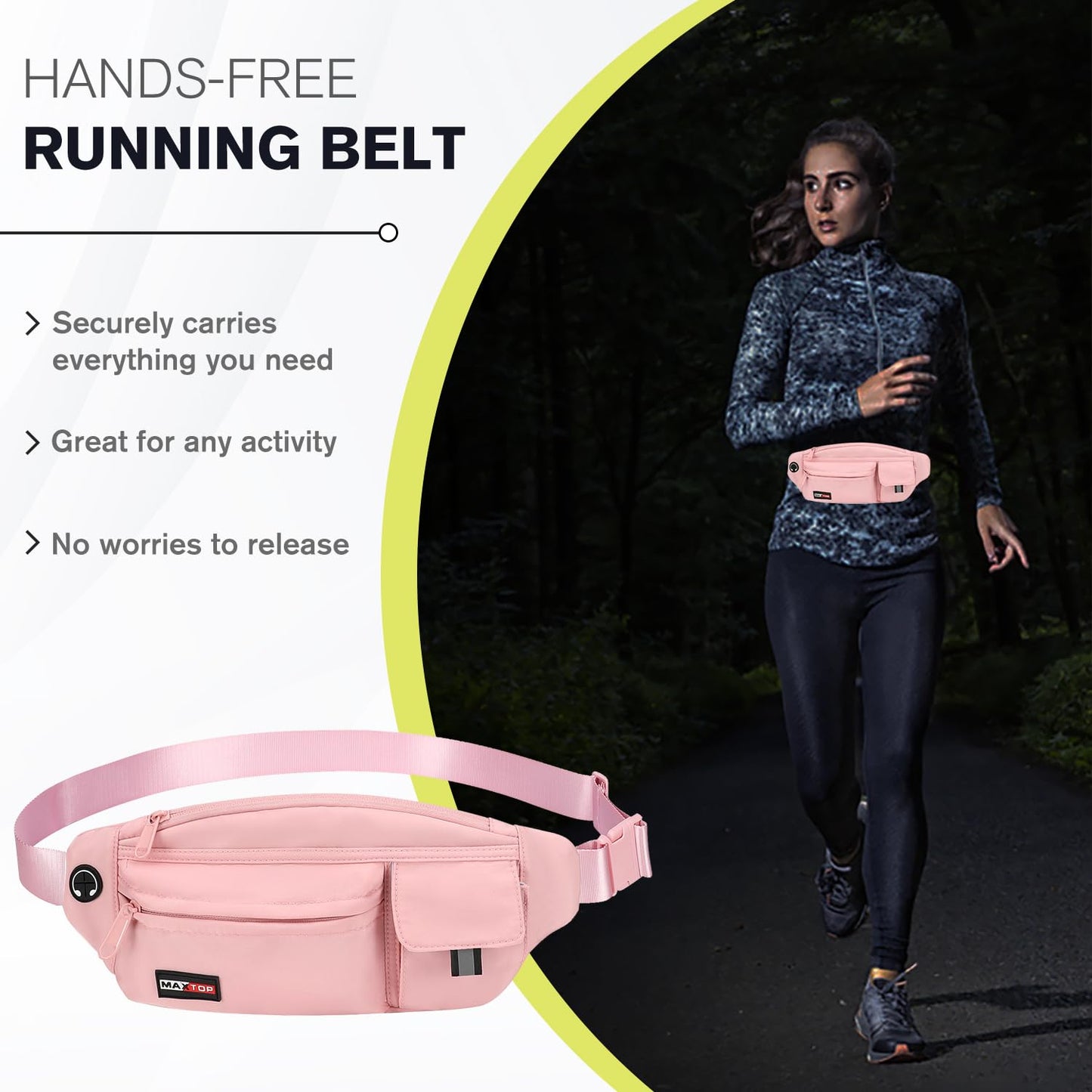 MAXTOP Waist Bag for Men and Women, Fashionable Waterproof Running Belt Pouch, Travel Money Belt, Phone Holder for Yoga, Gym, Running, Workout, Fitness, Training.