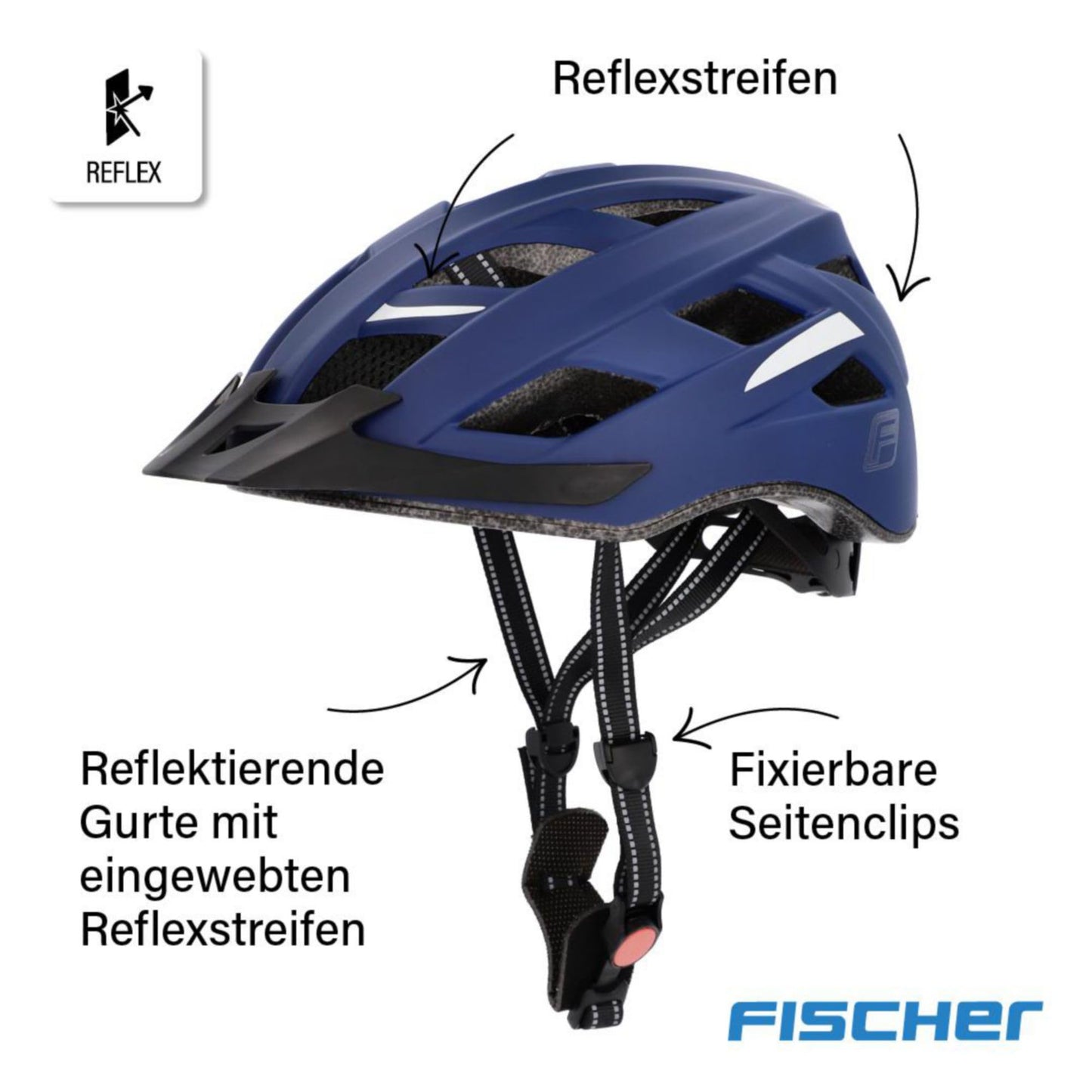 FISCHER Adult Bike Helmet, City Helmet Urban Plus Boston, L/XL, 58-61cm, blue, with integrated LED rear light, dark blue.