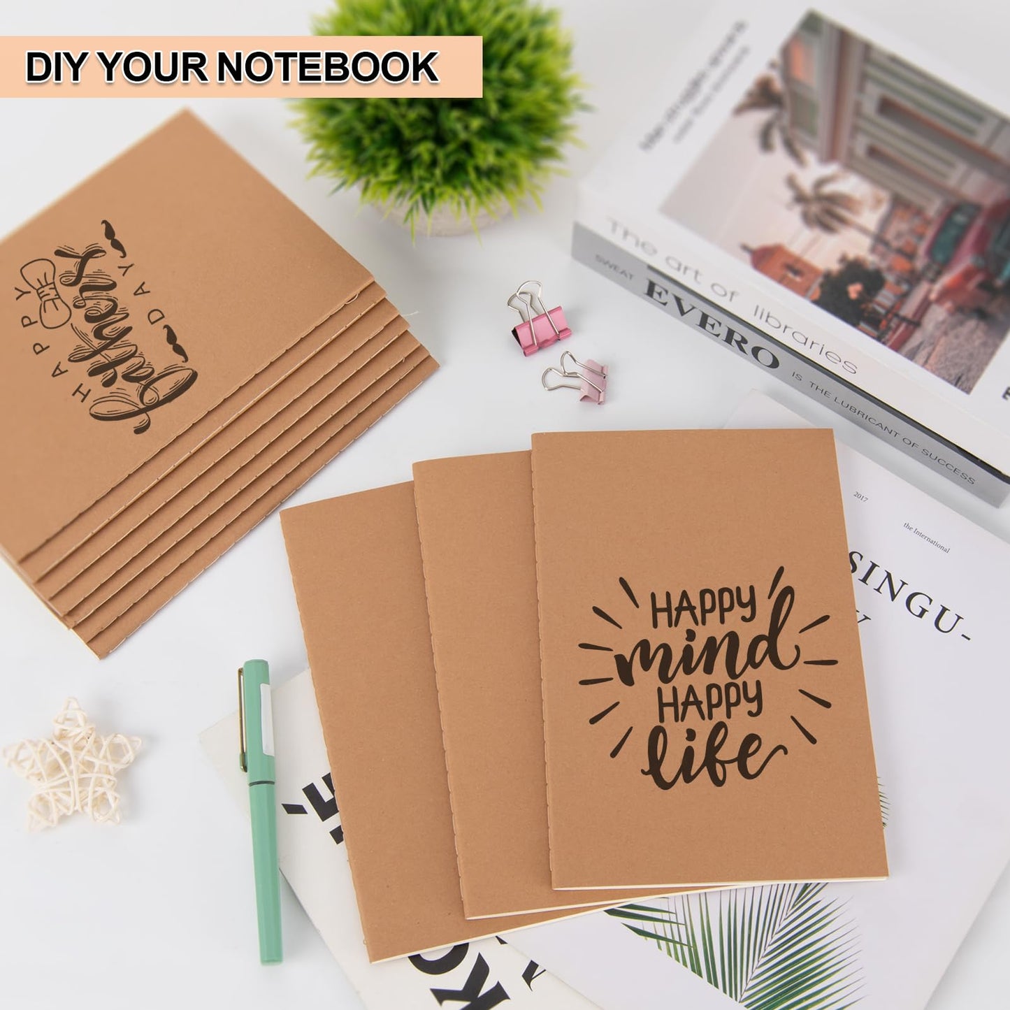 VEESUN Notebook A5 Blank Pages: 100 pack Sketchbook Kraft Cover Journal for Kids and Adults Diary for School Office Travel Drawing Back to School Gift