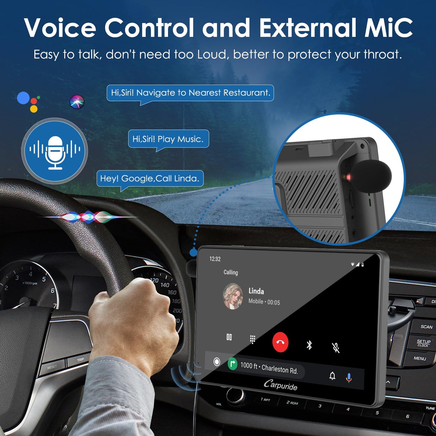 Carpuride Wireless Carplay & Android Auto, 7-inch touchscreen digital media car radio receiver, portable car radio with backup camera, mirror link, Bluetooth, GPS, AUX, FM