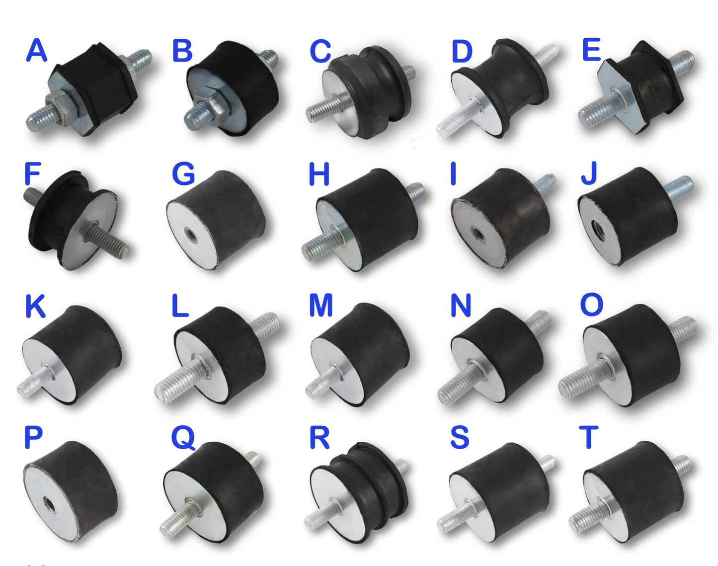 4x Rubber buffers anti-vibration mountings silent blocks machine feet metal thread ((P) M12 inner L & R 65x35mm)