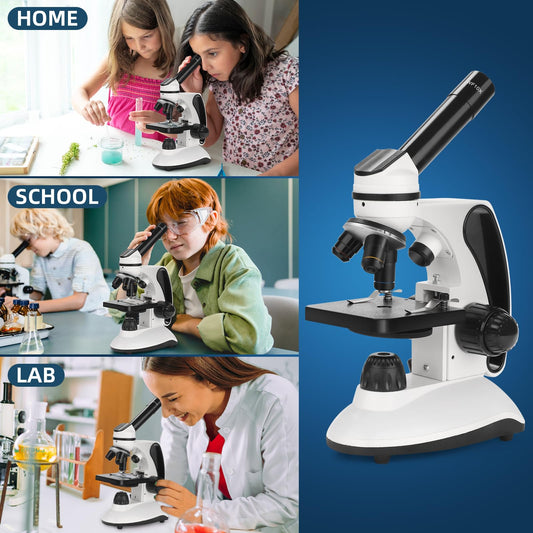BEBANG Microscope for Kids Students Adults 40-2000x Magnification Professional Biological Microscopes, LED Illumination Educational Microscope with Kits, 15 Slides for Laboratory Class Study.