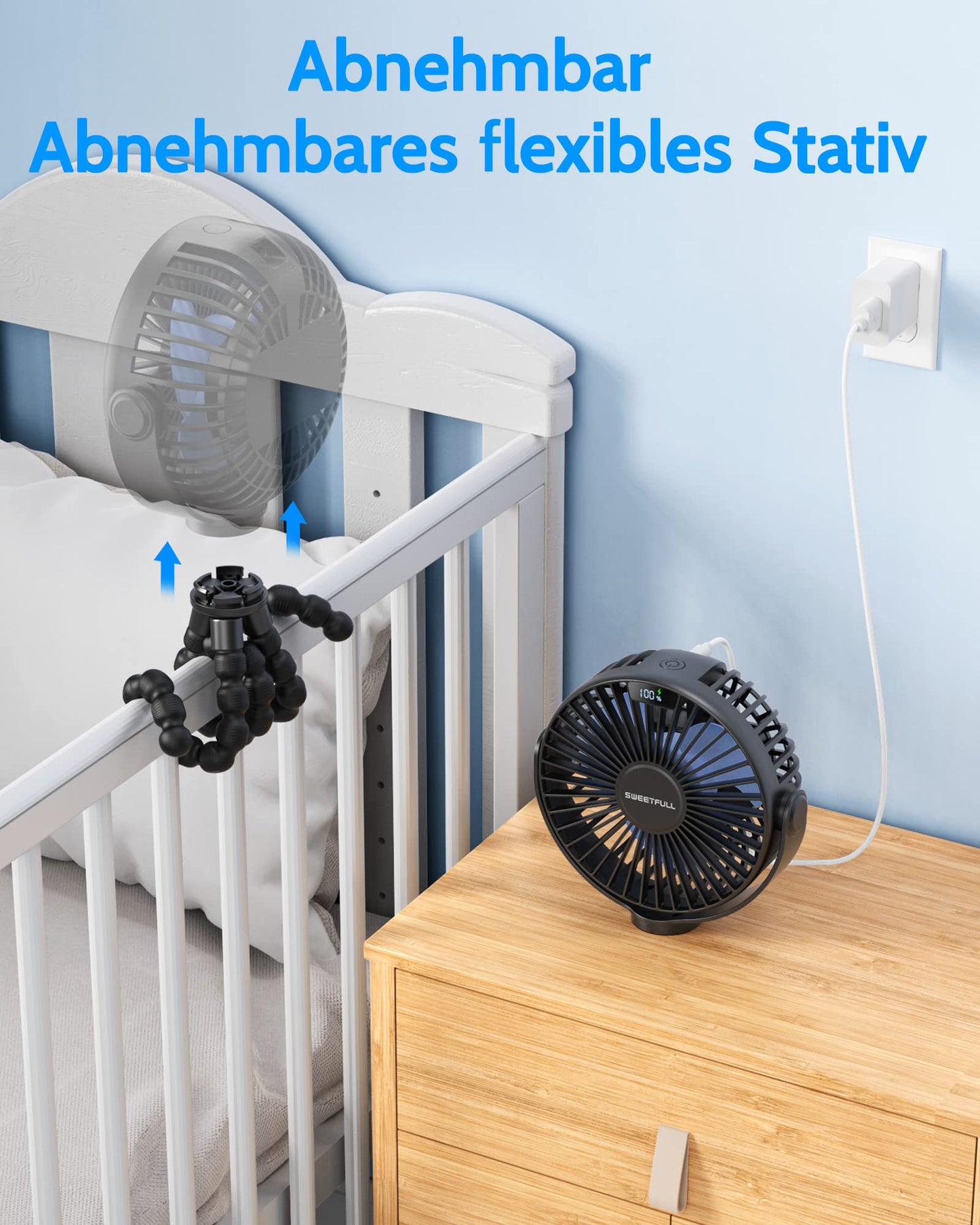 SWEETFULL mini fan stroller fan quiet handheld fan 4000mAh battery desk fan usb small portable fan travel office camping car 360 degree rotation