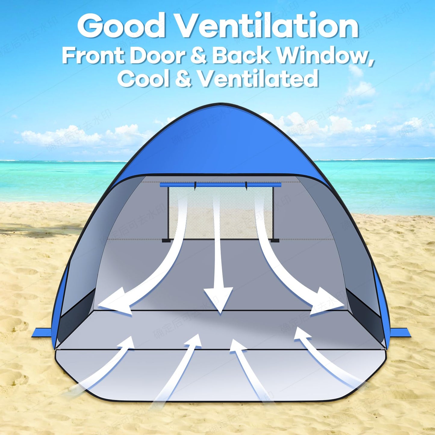 Jsdoin Beach Shelter Pop Up with UV Protection, Pop Up Tent Beach Tent, Suitcase Suitable Tent for L (2-3) People/XL (3-4) People incl. Pop-up Beach Tent for Camping Garden Families with Carry Bag.