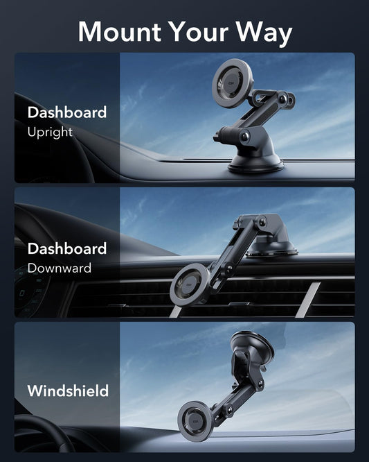 ESR car phone mount for Magsafe, magnetic suction cup dashboard and windshield phone holder for iPhone Air/17/16/15/14/13/12/Google Pixel 10/Samsung/Android, all smartphones.