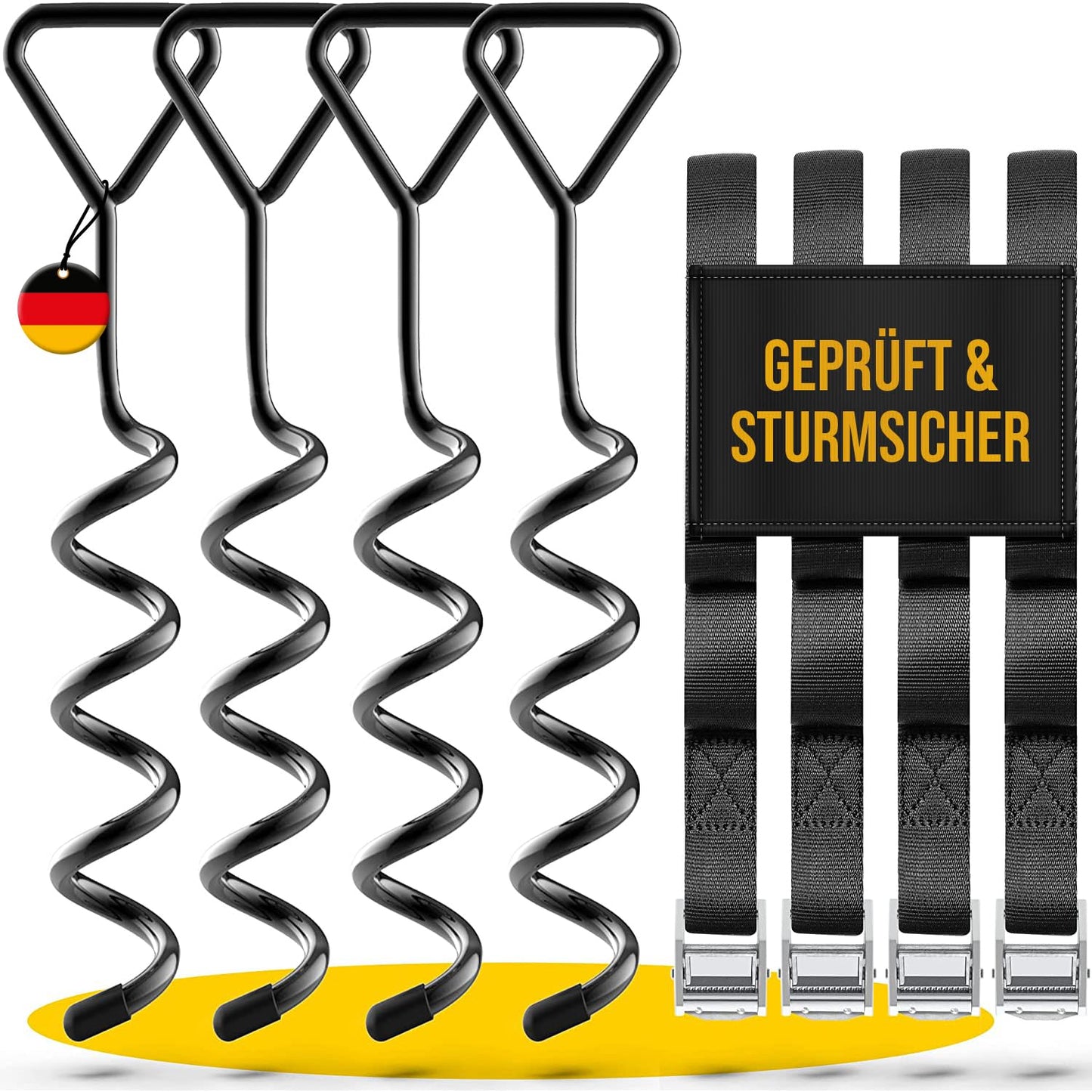 SCHMITZ.Tools ground anchor trampoline earth anchor for screwing in - extra safe premium version - storm anchor ground fastening - adjustable XXL strap - 2.50m - rust-proof