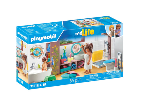 PLAYMOBIL MyLife 71611 Bathroom, including two figures and numerous accessories, made from over 80% recycled and bio-based materials, detailed toy for children ages 4 and up.