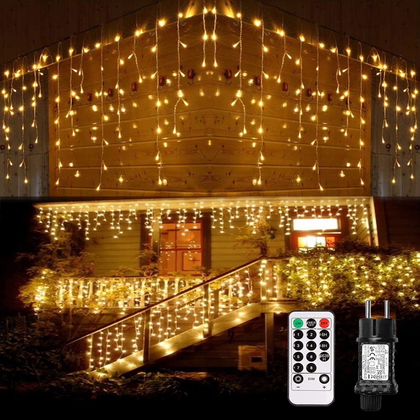 Nurkoo LED Meteor Shower Lights, 10m 400 LEDs for indoor and outdoor use, GS certified, IP44, 8 modes with memory function remote control timer for room, eaves, Christmas, stairs, railing.