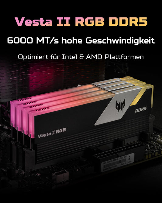 Acer Predator Vesta II DDR5 RGB RAM 32GB (16GBx2) 6000MHz CL36 - Intel XMP 3.0 & AMD Expo - PC Computer Gaming Memory (Black)
