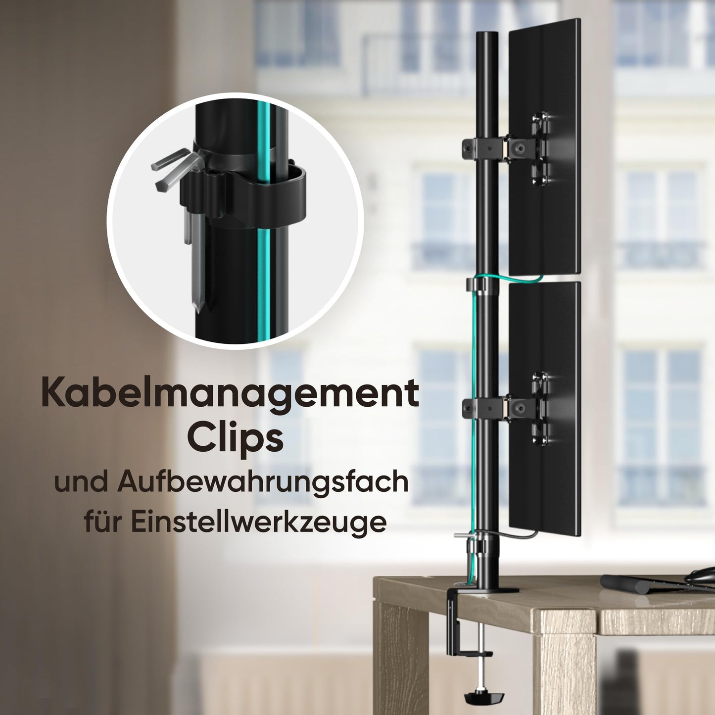 ONKRON dual monitor mount for 13-34 inch screens up to 8 kg per arm, VESA 75x75-100x100, adjustable stand for two monitors stacked vertically, black D208E-B.