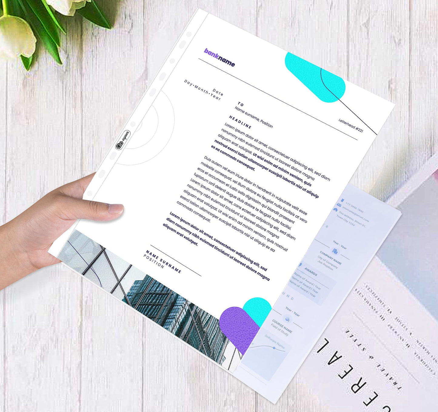 100 A4 clear plastic sleeves, stable and transparent, embossed, 160 microns. A4 document sleeves for storing papers, photos, and documents.
