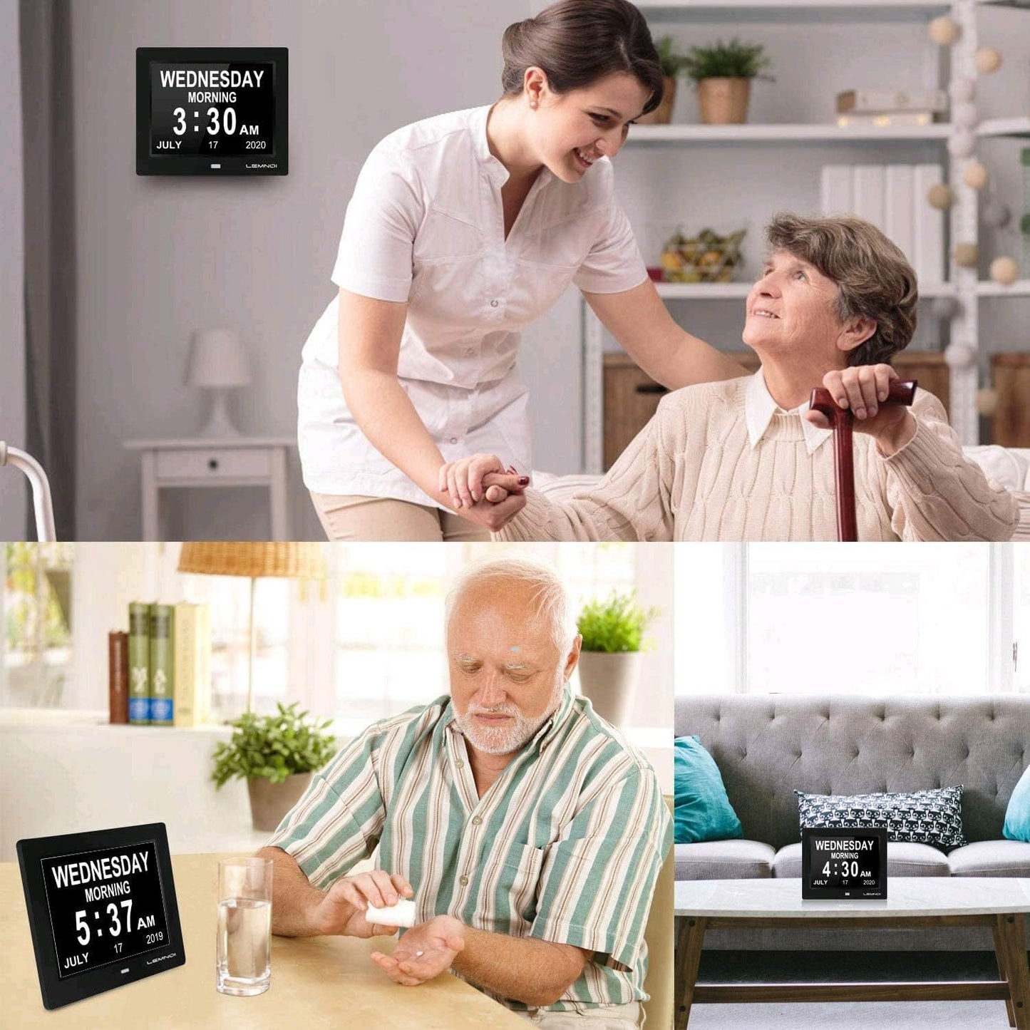 Lemnoi Senior Clock, Dementia Clock, Digital Calendar, Digital Alarm with Date and Day of the Week for individuals with Dementia (e.g. Alzheimer's), Seniors, Visually Impaired, Young Children - 7.5 inches