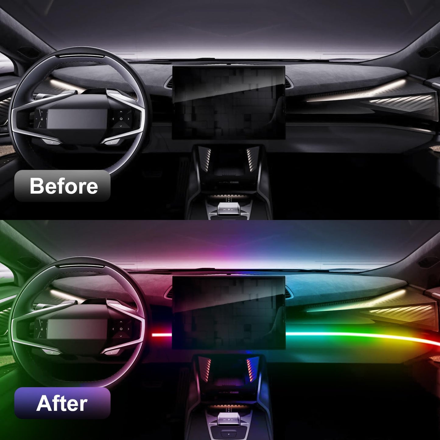 GPJYD Acrylic Car LED Interior Lighting, RGB Ambient Lighting Car Strip 110cm 146LEDs with 219 Scene Options, APP Control, USB Port Car interior lighting for gifts for men women