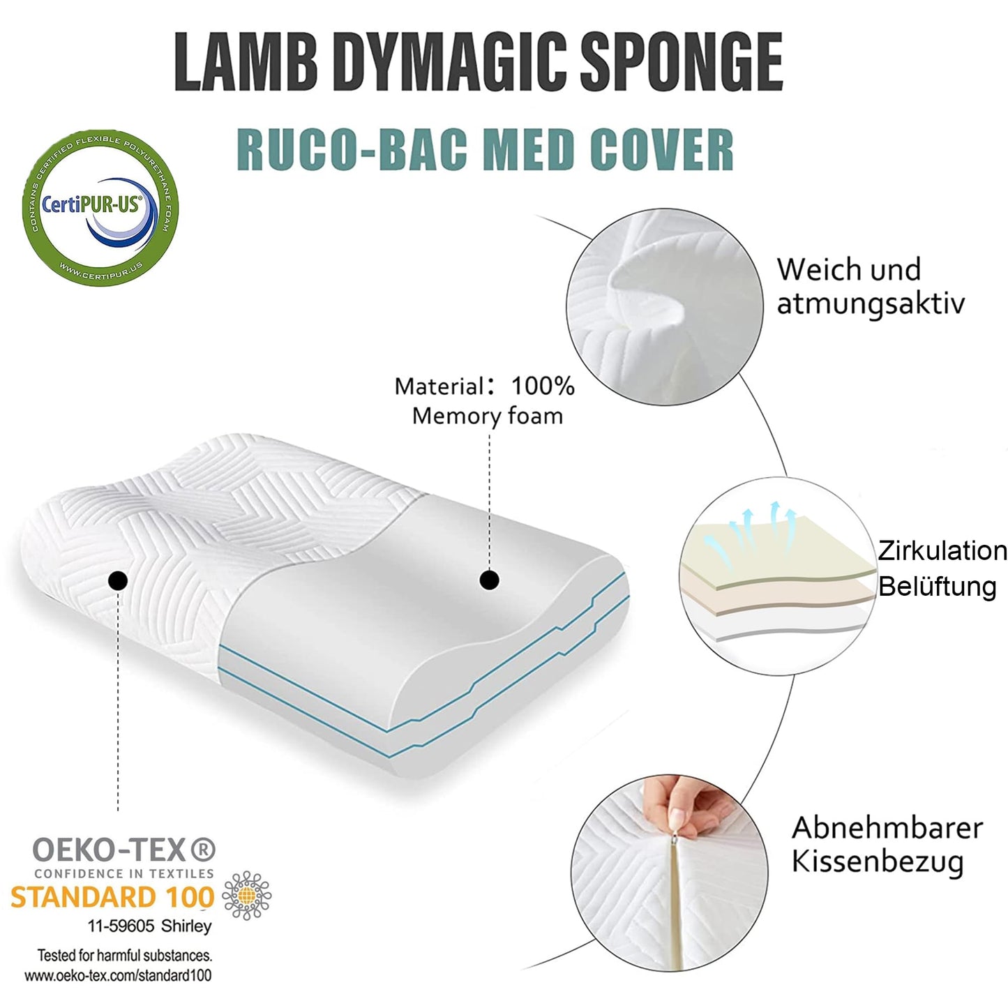 LAMB Adjustable Height Memory Foam Pillow Head Pillow, Neck Pillow Neck Support Pillow Ergonomic Pillow Anti-snoring Pillow with Removable Cover