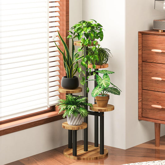 Bamworld flower stand wood plant stand plant stairs plant shelf flower stairs outdoor weatherproof etagere 5 tiers brown balcony decoration orchid soil