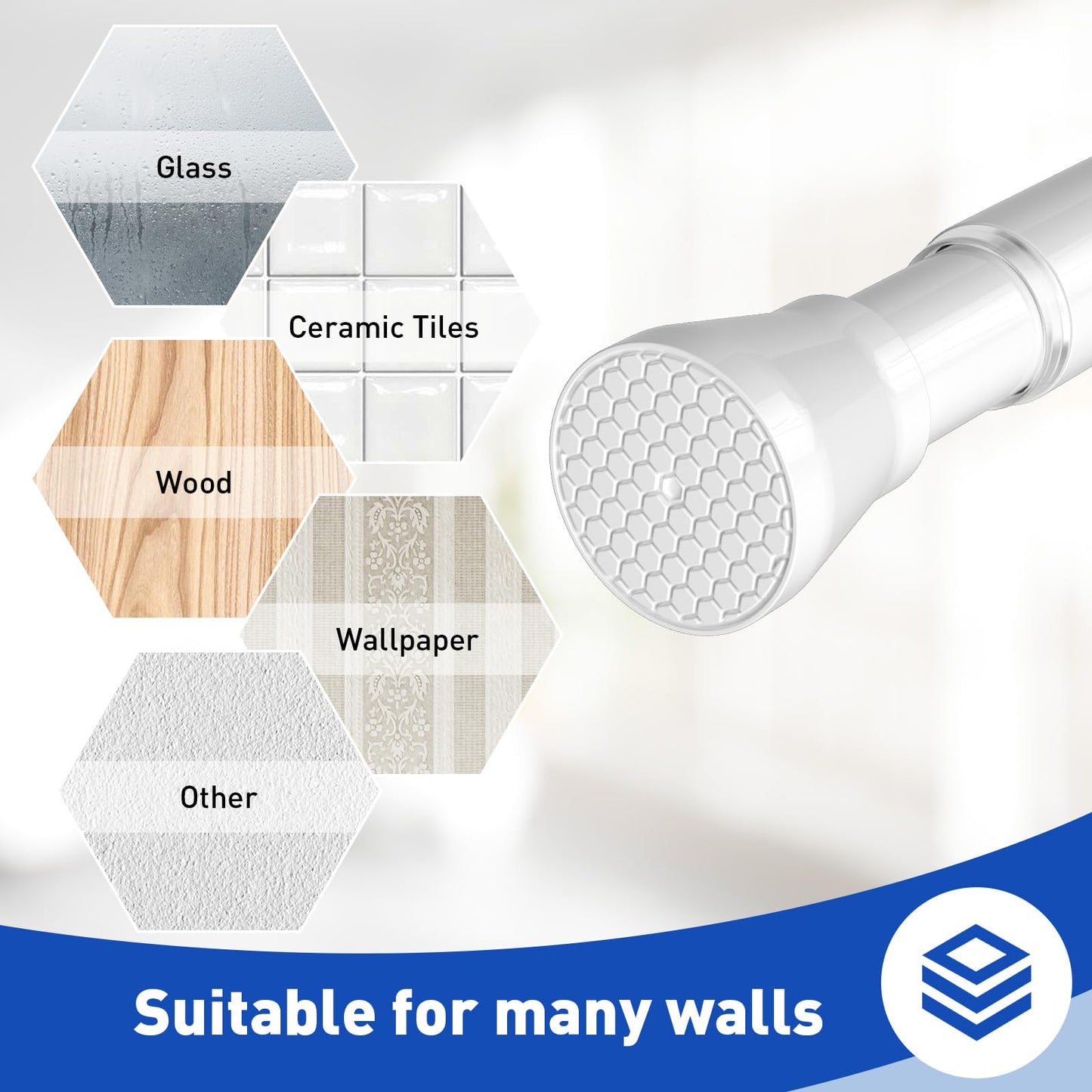 White tension rods, 18 - 28 inches, tension rod, no drilling, small adjustable curtain rod for closet, window, kitchen, door