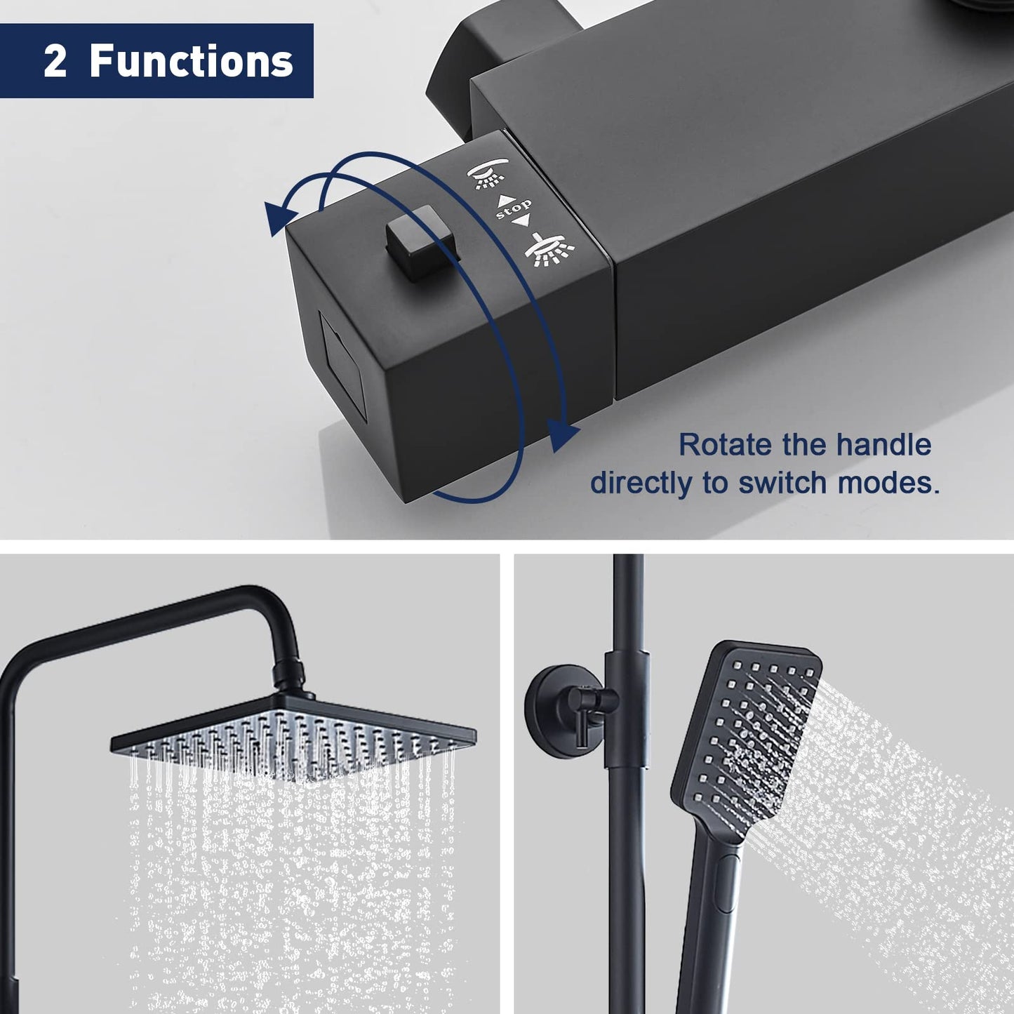 Solepearl Black Shower System with Thermostat 38℃, Rain Shower with Thermostat Shower Mixer, Shower Set including 21 cm Head Shower, 3 Functions Hand Shower, Stainless Steel Adjustable Shower Bar