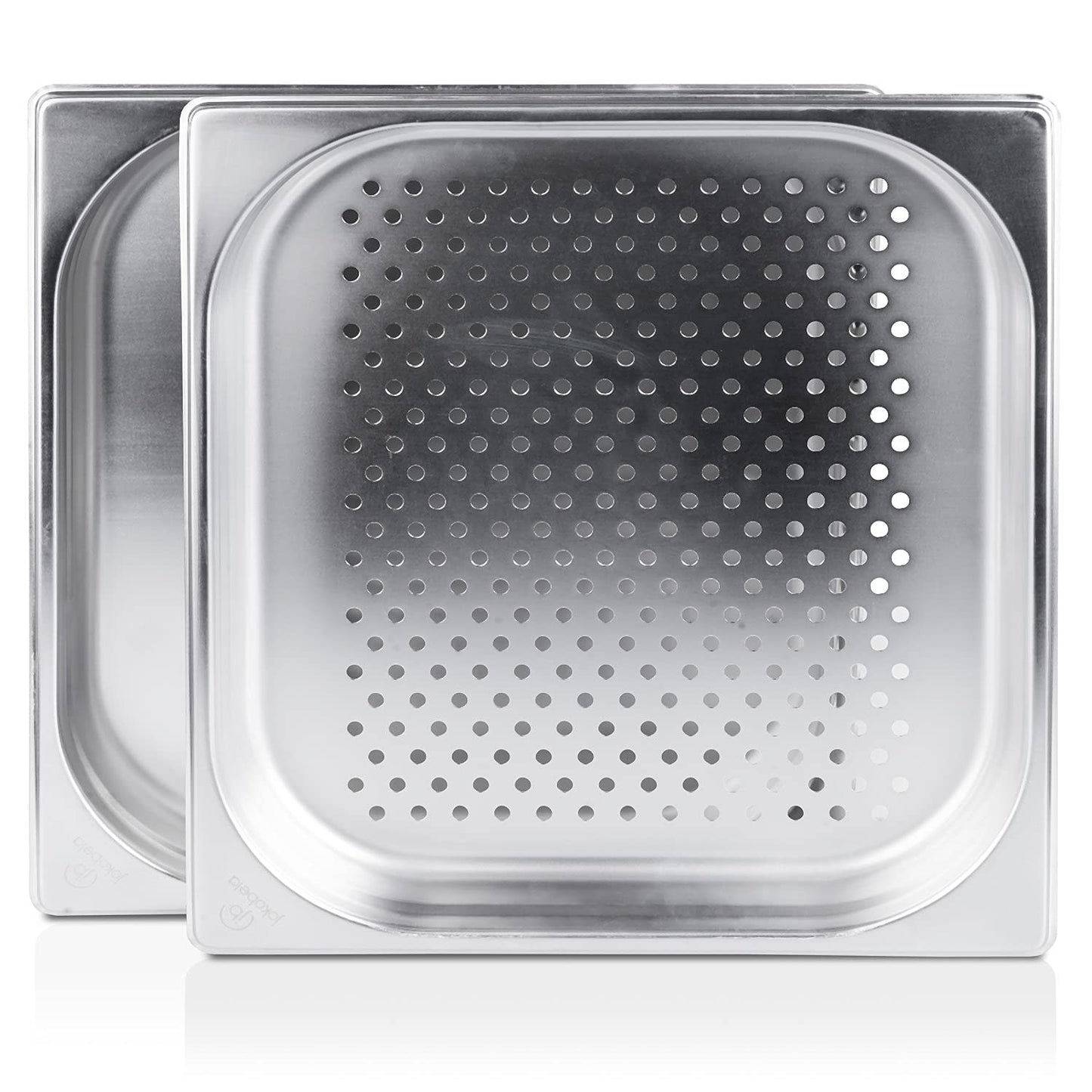 jokobela 2-piece GN container set :: 1x perforated / 1x non-perforated :: suitable for Gaggenau, Miele, and Siemens steam ovens (stainless steel, dishwasher safe, GN 2/3, W 32.5 x L 35.4 x 40mm deep)