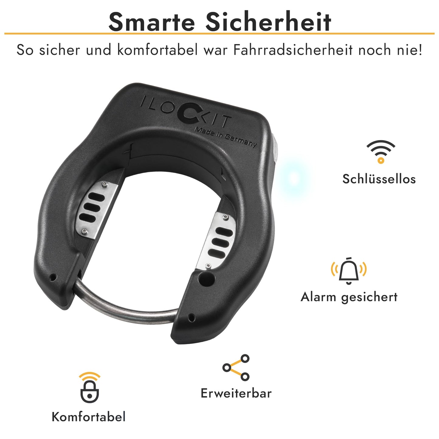 I LOCK IT+ Frame Lock Bicycle I Bluetooth Bike Lock with Alarm | Smart Bike Lock with Alarm | Control frame lock via mobile phone | Made in Germany