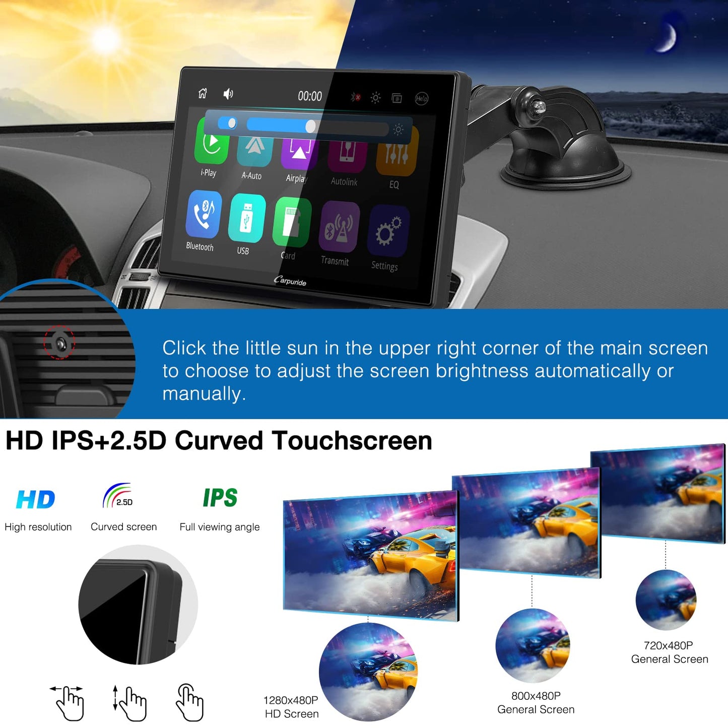 2024 Carpuride W901 Pro Wireless Bluetooth Transmission Portable Carplay & Android Auto Car Radio, 9 Inch 1080P Touchscreen with Mirroring, Supports Truck Dashboard Mounting.