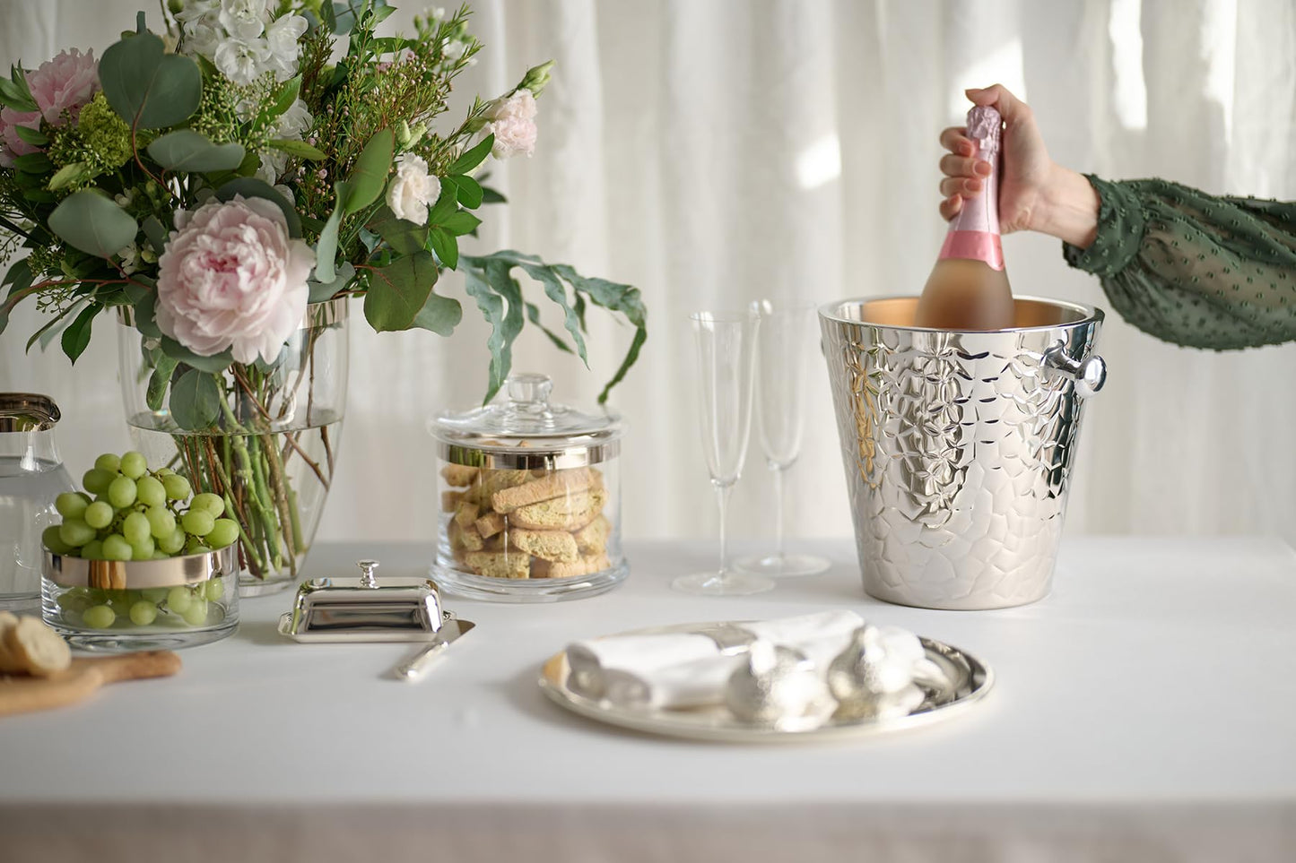 EDZARD Capri patterned champagne cooler with stand, stainless steel, with handles, for 1 bottle - Beverage cooler, bottle cooler, wine cooler, champagne cooler, ice bucket