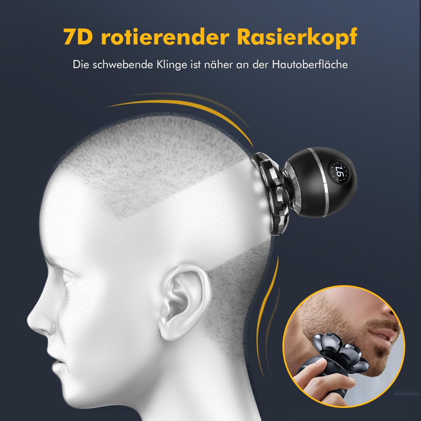 7D Electric Shaver for Men, Bald Head Shaver Electric - 6 in 1 Head Shaver for Men with Bald Head IPX7 Waterproof Beard Nose Hair Trimmer Grooming Kit - Wet & Dry Head Shaver Bald Head.