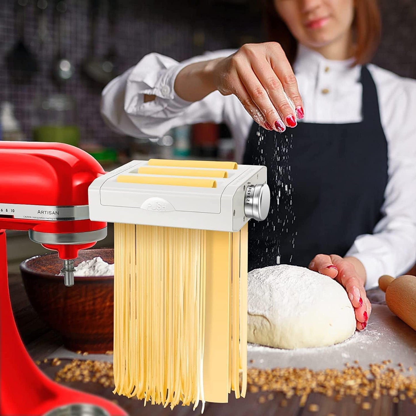 Pasta Attachment Accessories Set for KitchenAid Artisan - 3 in 1 Pasta Machine KitchenAid includes pasta roller, spaghetti cutter, fettuccine cutter (Artisan not included, Accessories only) - Pure White