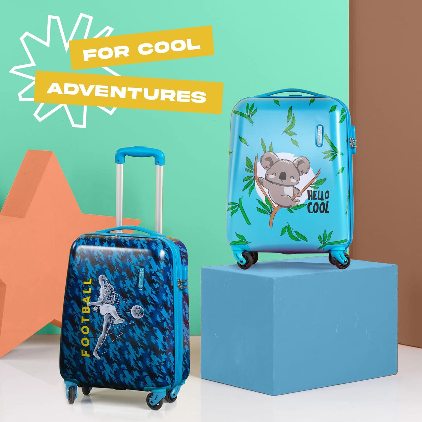 PERLETTI Blue Kids Suitcase Soccer Player - Children's Trolley Hand Luggage Lightweight 4 Wheels and Combination Lock - Hard Shell Cabin Bag Cabin Trolley Boy - Suitcase Lufthansa Ryanair 51x35x20 cm (Soccer, XS)