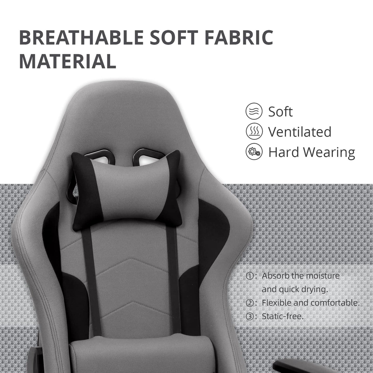 IntimaTe WM Heart Gaming Chair, Ergonomic Fabric Gamer Chair, Racing Office Chair with Adjustable Armrests, Computer Chair with Lumbar Pillow, Padded, Swivel Chair Rocking Function Gray