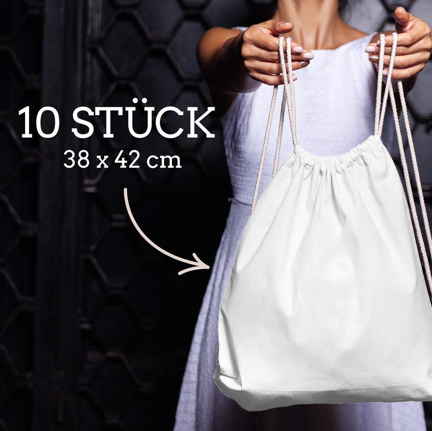 Cotton bags 10 pieces 38x42cm sports bag - backpack fabric bag gym bag, bag, jute bag OEKO-TEX® certified fabric shopping bag gym sac sack for painting white