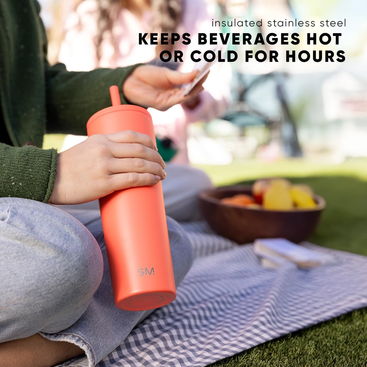 Simple Modern thermos cup with straw and lid | Drinking cup with handle Reusable stainless steel | Gifts for women and men | Classic | 830ml | Blush