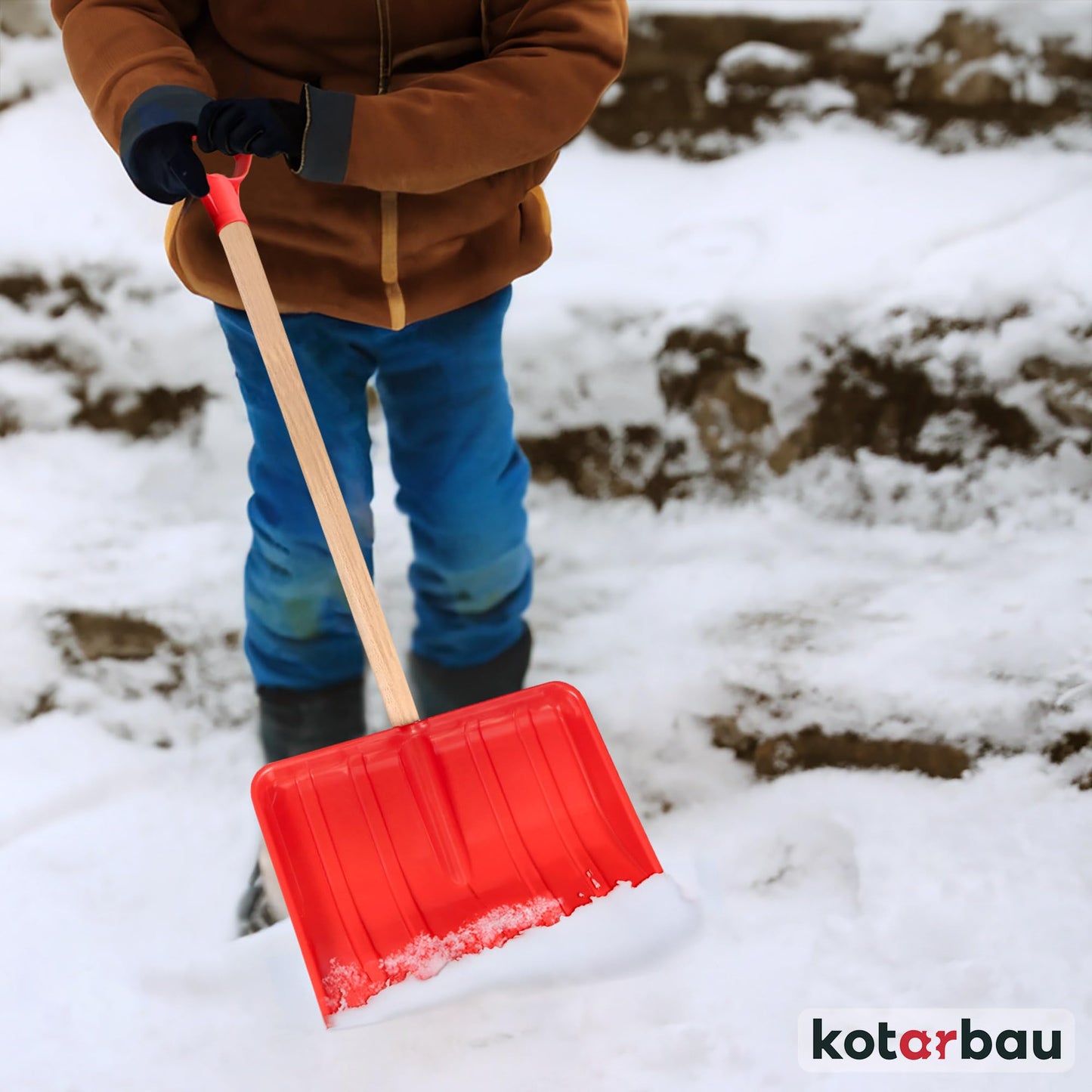 KOTARBAU® Snow Shovel Kids Wooden Handle Total Length 84 cm Kids Snow Shovel Snow Pusher Child Shovel