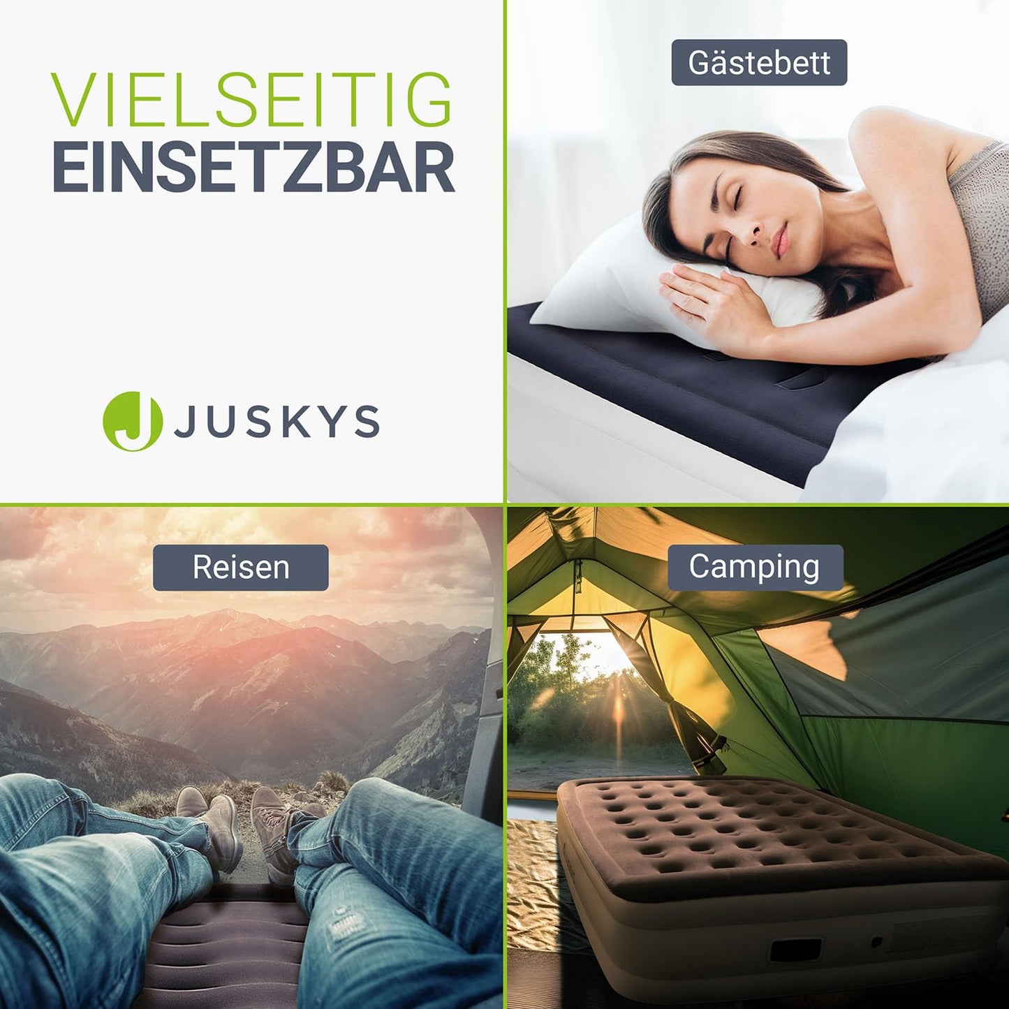 Juskys self-inflating air mattress 150x200cm - air bed for 2 people with built-in air pump - ideal as a guest bed or camping mattress - waterproof