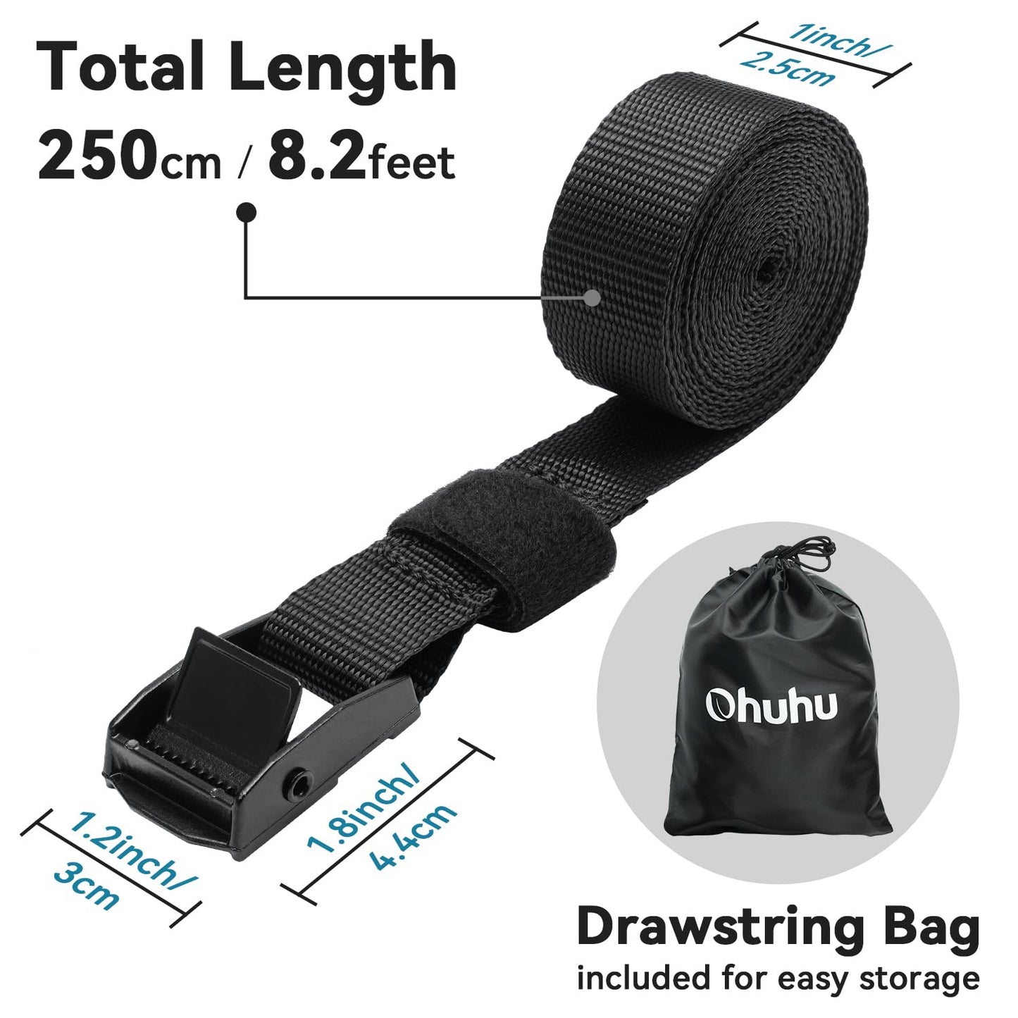 Ohuhu 10 Pack Ratchet Straps Tie Down Straps Black with Zinc Alloy Buckle, Quick Release Ratchet Strap up to 250 kg DIN EN 12195-2 with Carrying Bag for Car, Bike Rack & Motorcycle