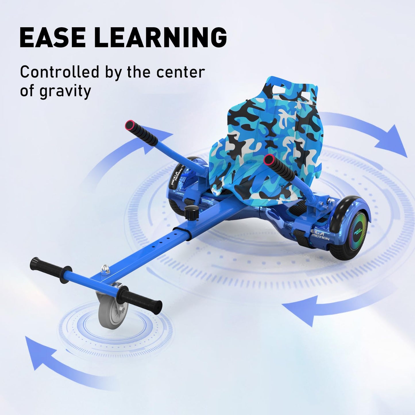 MEGA MOTION Hoverboards with Hoverkart for kids, 6.5 inch hoverboards with Bluetooth speaker, LED lights, perfect gift for kids and teens.