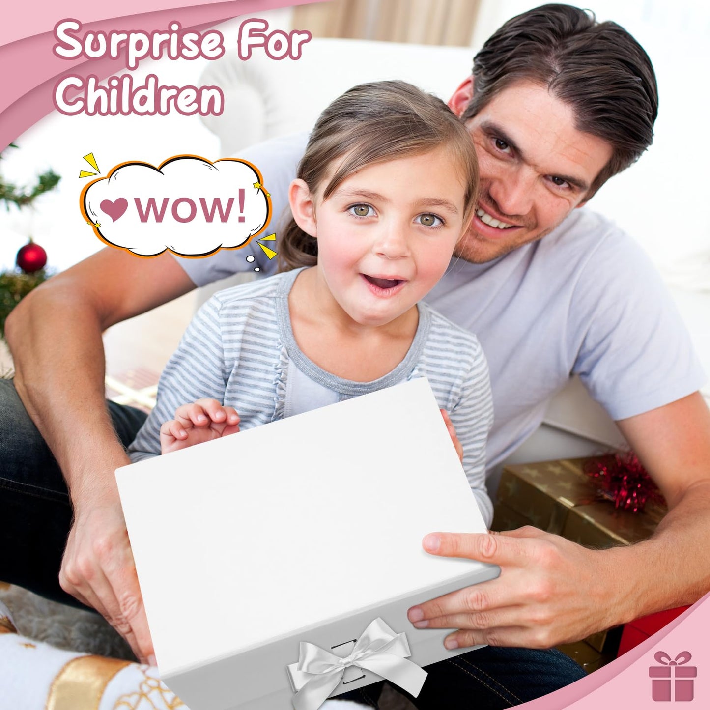 Sekepingo White Luxury Large Magnetic Gift Box, 32.5*23*10.5cm Gift Box with Ribbon, Paper & Greeting Card Party Favor Box for Wedding, Birthday & Mother's Day.