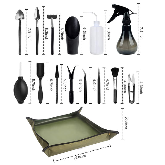 Secwell 25 Pieces Mini Plant Tool Set Succulent Plant Garden Tool With Waterproof Garden Mat Foldable Mini Garden Hand Tool Set for Succulents Potted Plant