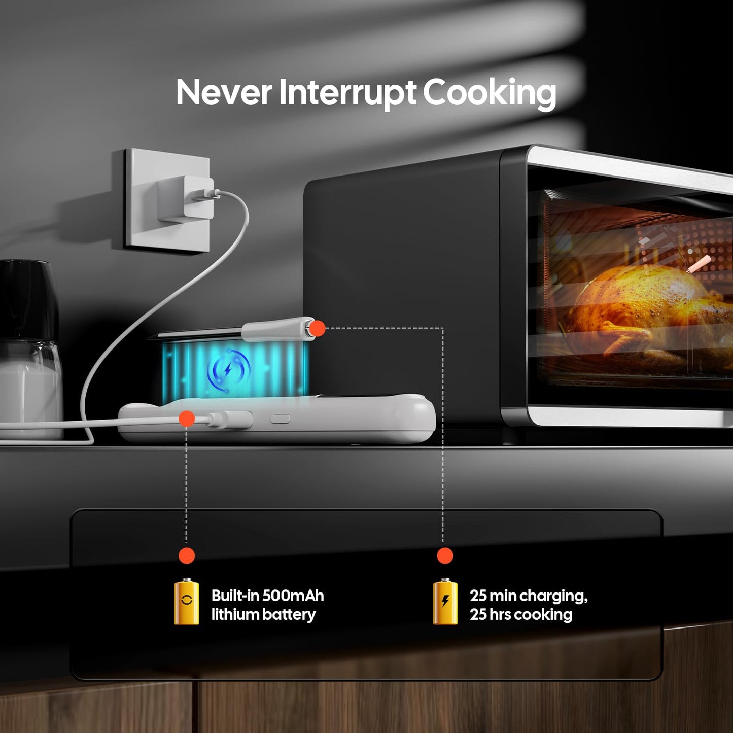 Inkbird INT-11I-B Mini Meat Thermometer Wireless, LCD Display Grill Thermometer, Bluetooth 5.4 with 305m Range, IP67 Waterproof Roast Thermometer for Oven Grill Smoker Airfryer.