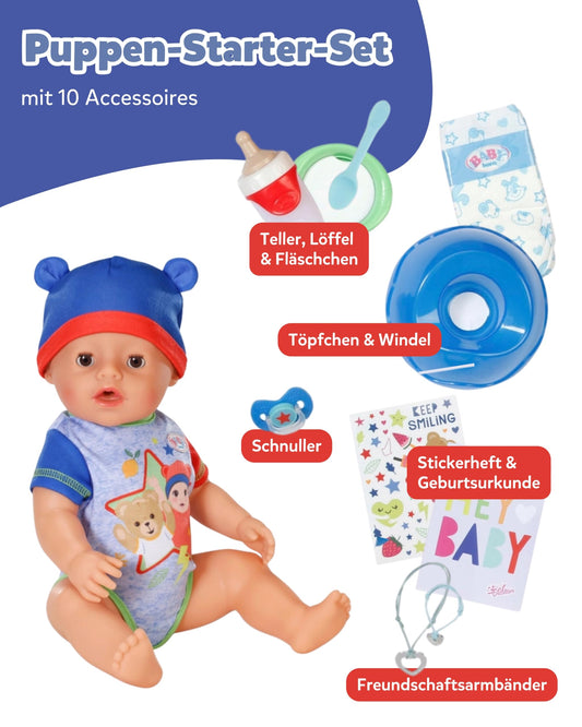 BABY born Jonas - 43cm baby doll - 10 functions including accessories & romper - Works completely without batteries - Suitable for children aged 3 years and up