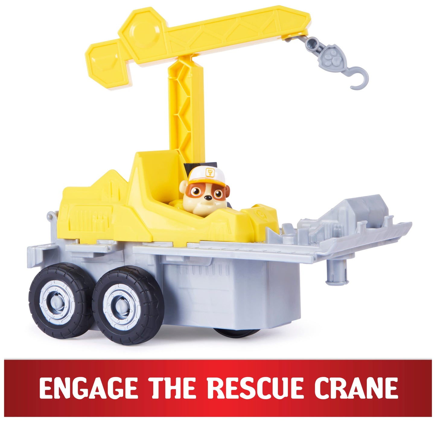 PAW PATROL 6064242 2-in-1 Rubble's Truck with digger, toy crane, lights and sounds, action figures, toy for kids ages 3 and up.