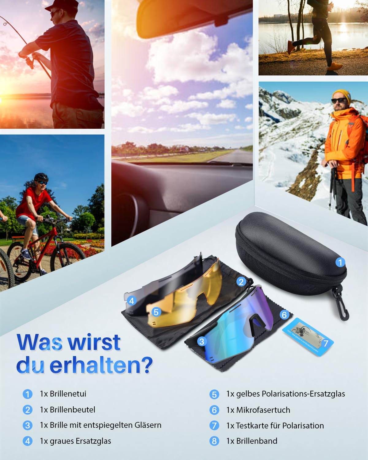 Winyoher fast sunglasses for men and women, windproof and UV400 protection. Lightweight frameless sports glasses with 3 interchangeable lenses for cycling, fishing, biking, and running.