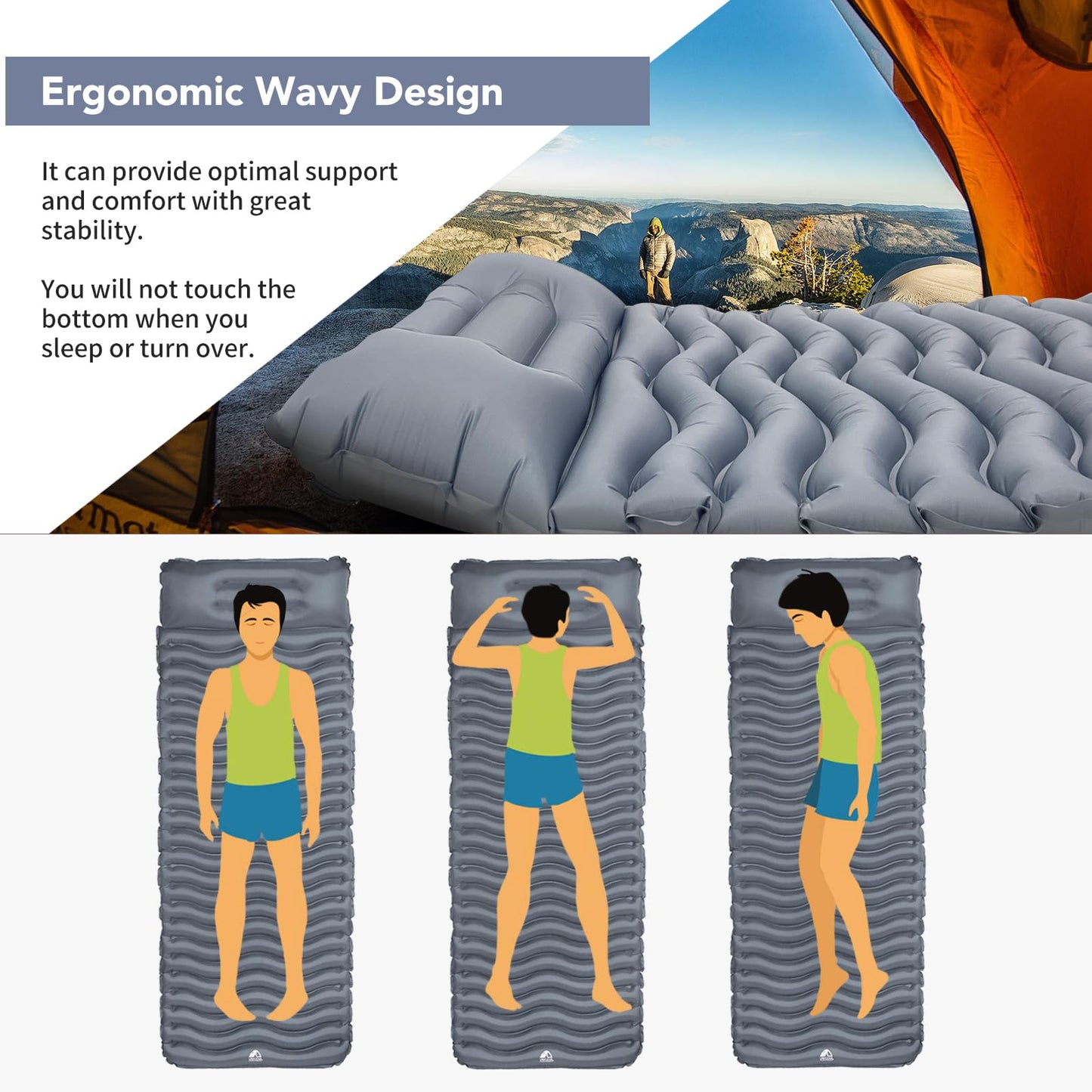 Unigear Camping Isomatte Small pack size, Inflatable air mattress for camping, Sleeping pad for outdoor, Ultralight Moisture resistant Waterproof and non-slip, MULTIWAY