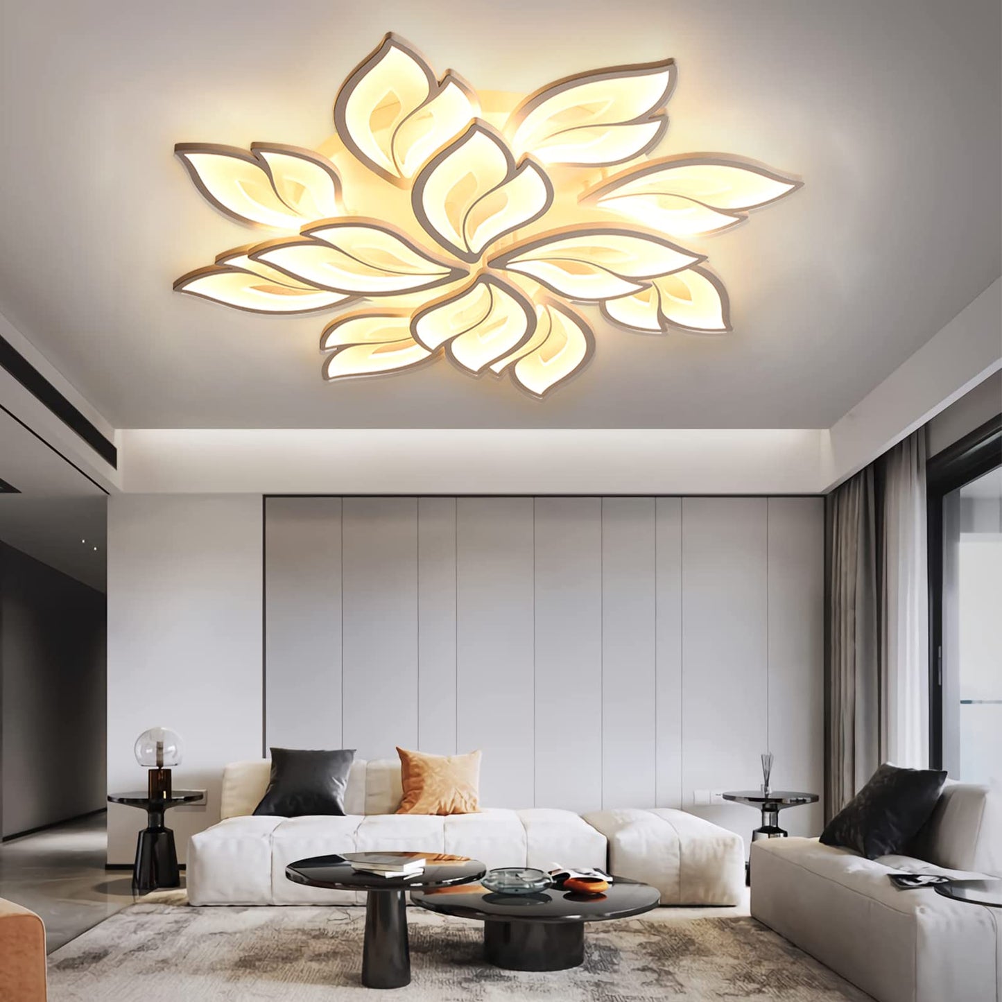 Sky angle LED ceiling light with remote control dimmable bedroom lamp, creative flower-shaped design living room ceiling light (12 heads/Ø89cm/35in)