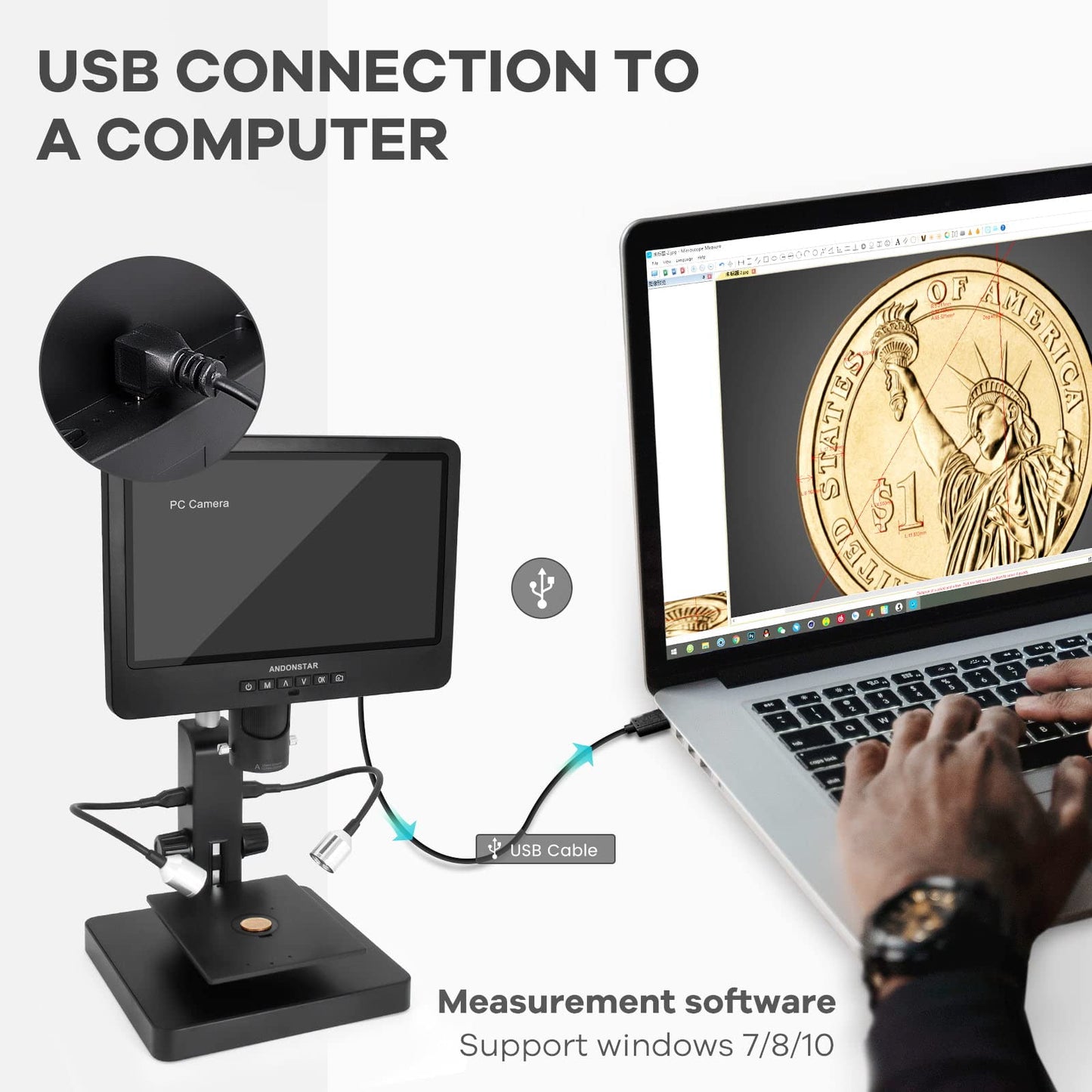 Andonstar AD249S-P 10.1 inch HDMI Digital Microscope, 4000 x 3 lens 2160P UHD video recording, biological microscope kit for adults, coin microscope for error coins