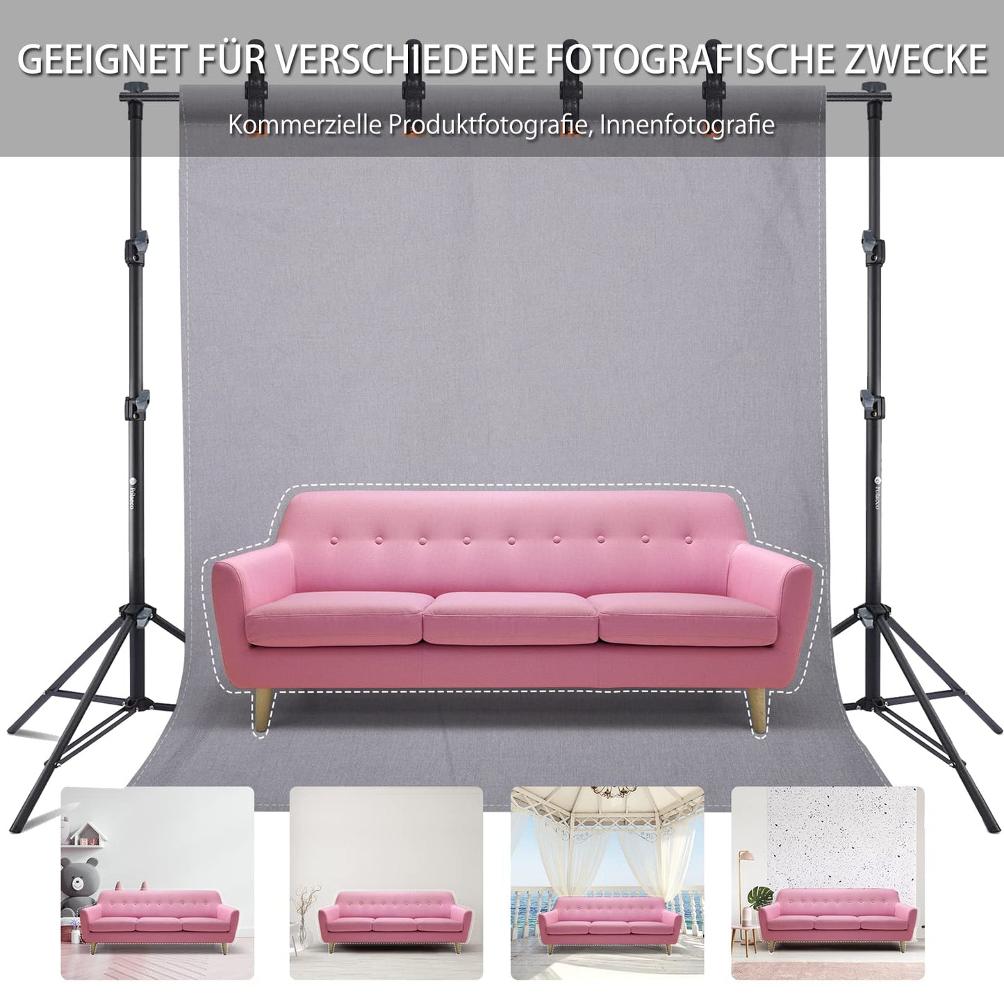 Potaeco Photo Background Stand, 2.8x3M Backdrop Stand Adjustable Photo Studio Support System with 6 Background Clips, 2 Sandbags and Carrying Bag for Portrait Product Photography, Wedding Parties