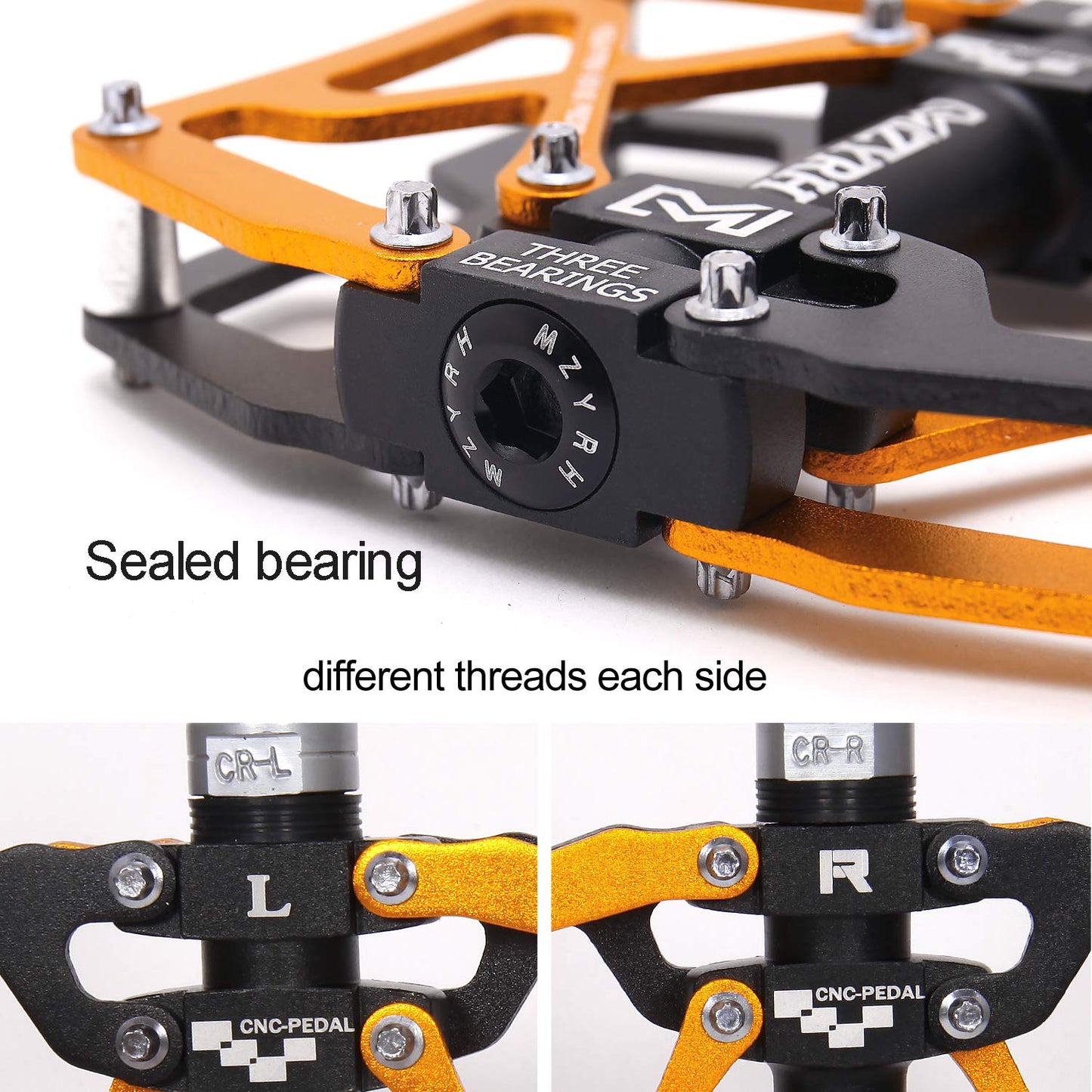 MZYRH mountain bike pedals, ultra strong colorful CNC machined aluminum alloy 9/16" spindle seal 3 bearing durable waterproof anti-dust