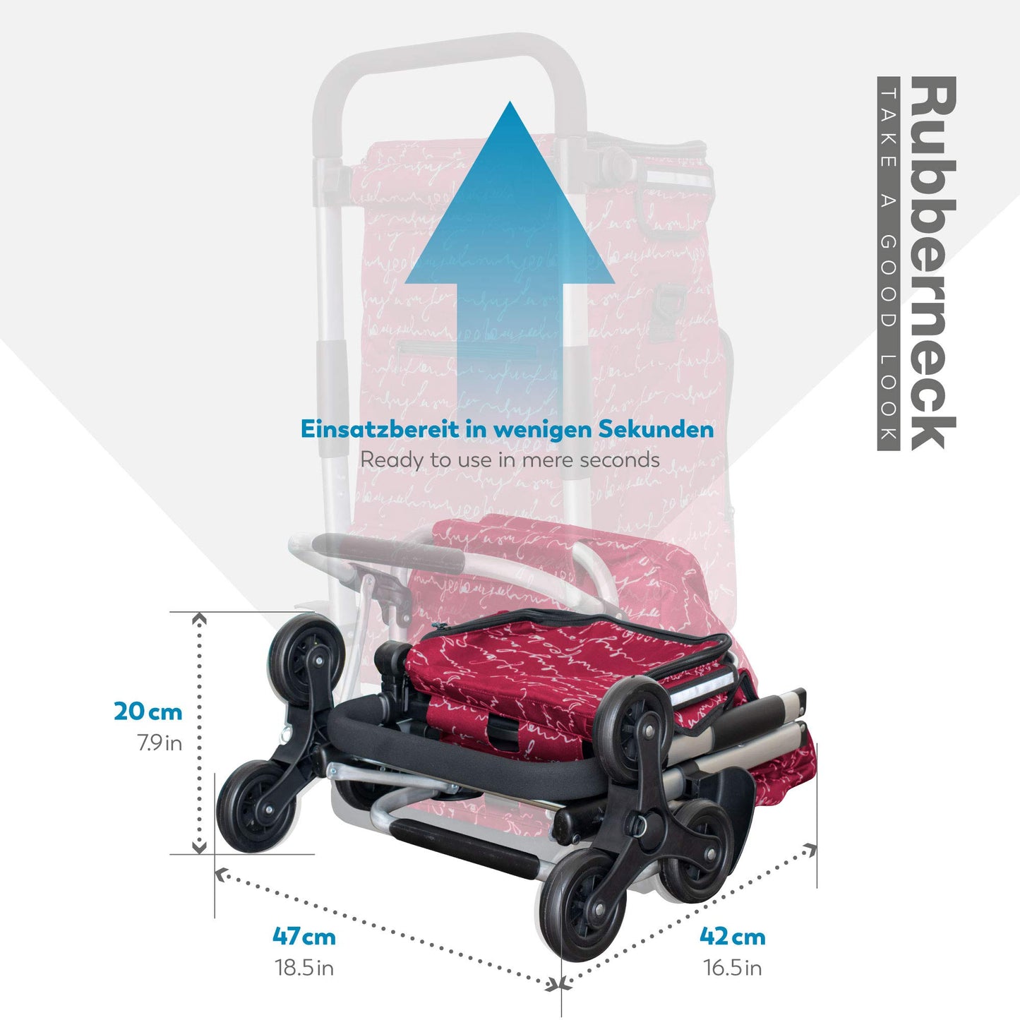 Rubberneck shopping trolley - Foldable cart - Cooler compartment - Adjustable handle - Red